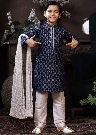 Darl Blue Readymade Printed Kids Kurta Pyjama Set
