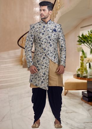 Off White Asymmetric Indo Western Sherwani