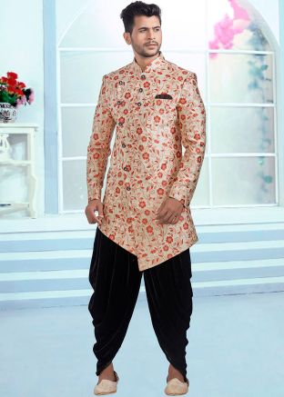Off White Asymmetric Indo Western Sherwani With Dhoti