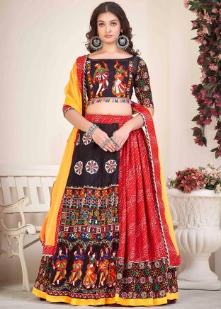 Multicolor Embroidered Art Silk Lehenga Choli For Navaratri