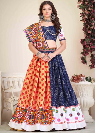 Blue Digital Printed Navaratri Lehenga Choli In Art Silk