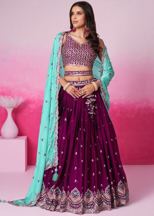Magenta Thread Embroidered Lehenga Choli