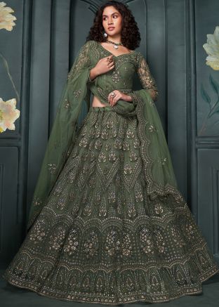 Green Dori Embroidered Net Lehenga Choli Set