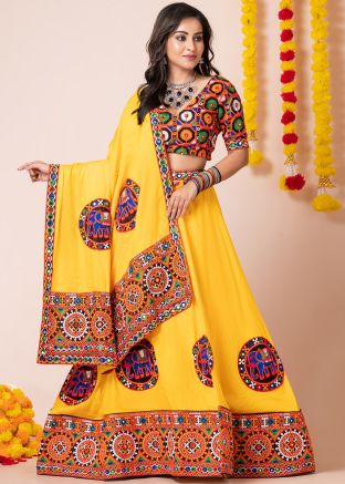 Yellow Navaratri Lehenga Choli In Embroidery