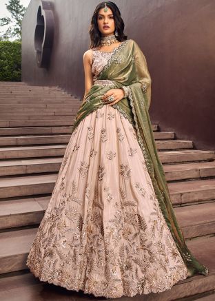 Cream Embroidered Lehenga Choli In Viscose