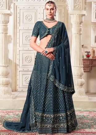 Navy Blue Sequins Work Georgette Lehenga Choli