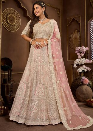 Pink Embroidered Lehenga Choli In Net