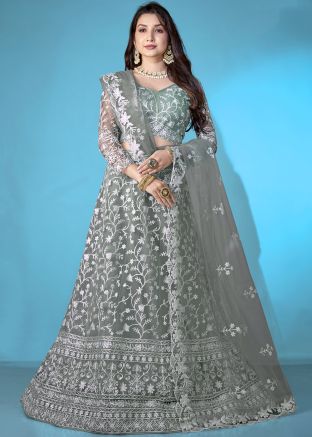 Green Embroidered Lehenga Choli In Net