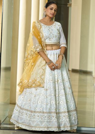White Embrodiered Georgette Lehenga Choli