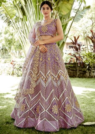 Pink Embroidered Lehenga Choli In Net