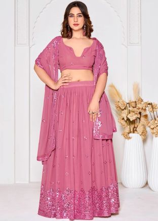 Pink Embroidered Lehenga Choli In Georgette