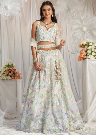 Cream Embroidered Lehenga Choli In Net