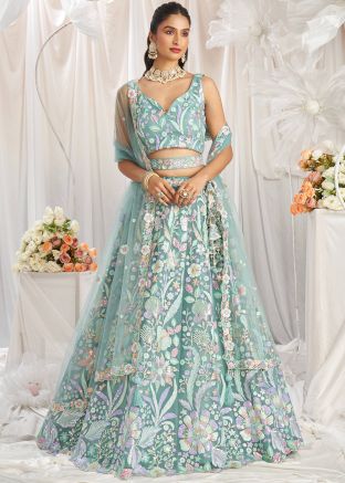 Cadet Blue Sequins Work Lehenga Choli Set