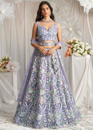 Purple Sequins Embroidered Lehenga Choli Set