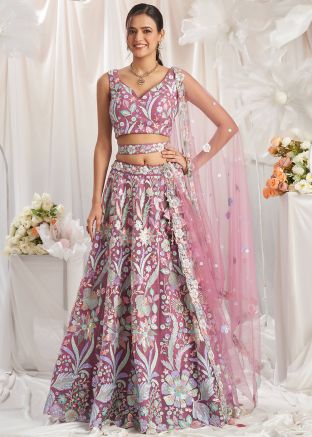 Rose Gold Pink Sequins Embellished Lehenga Choli