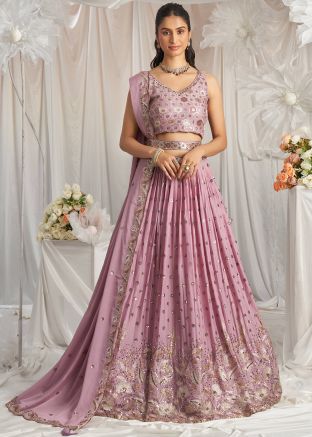 Mauve Pink Embellished Lehenga Choli In Georgette