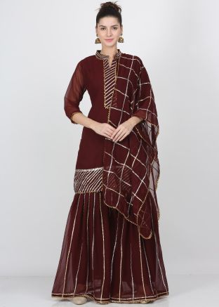 Maroon Readymade Gota Patti Embellished Gharara Suit
