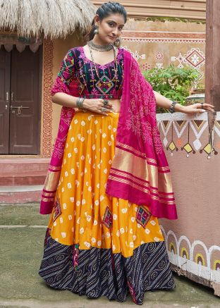 Orange Readymade Navratri Lehenga Choli In Muslin Cotton
