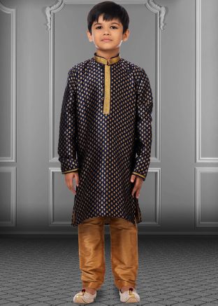Readymade Blue Kids Zari Woven Kurta Pajama