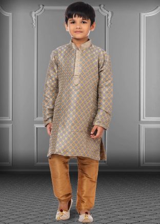 Readymade Grey Kids Woven Kurta Pajama