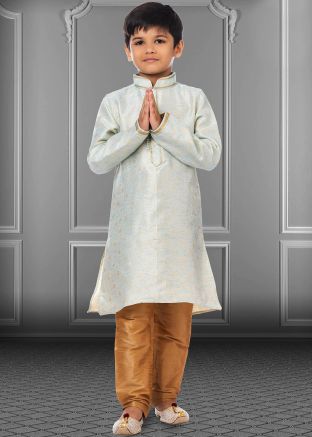 Shaded Blue Zari Woven Kids Kurta Pajama Set