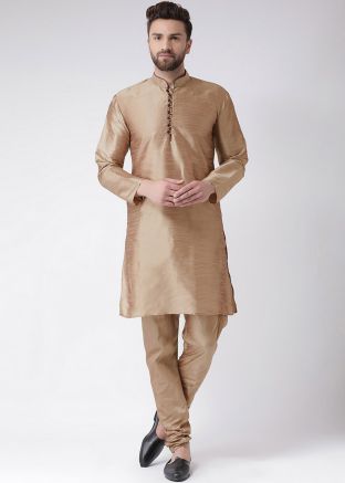 Dupion Silk Beige Readymade Kurta Churidar