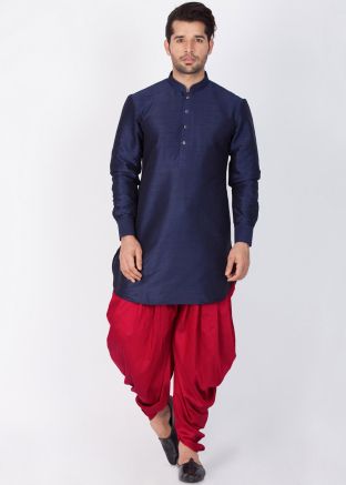 Blue Dupion Silk Readymade Kurta Dhoti