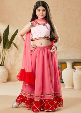 Readymade Kids Peach Lehenga Choli Set