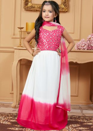 White Kids Readymade Georgette Lehenga Choli