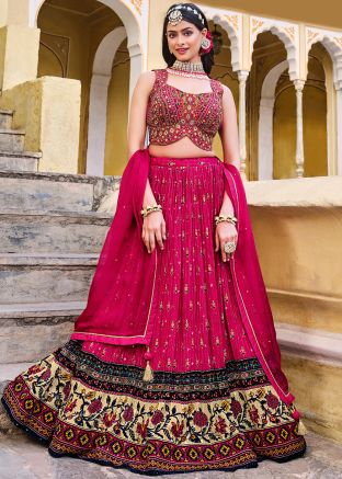 Pink Readymade Chiffon Pleated Style Lehenga Choli