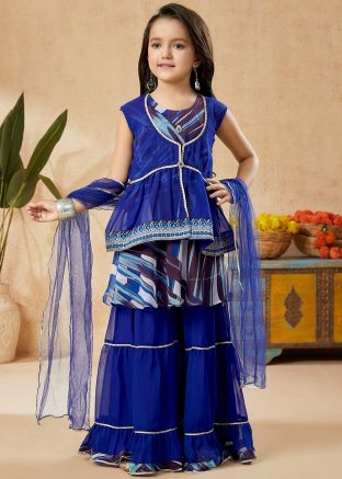 Readymade Blue Kids Printed Sharara Suit Set