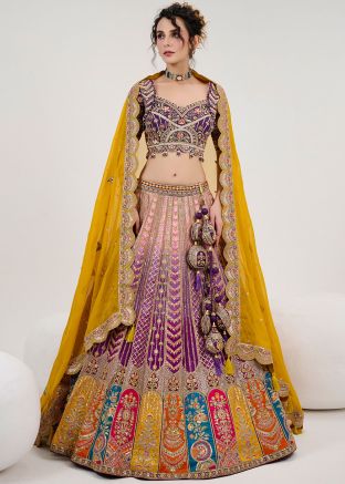 Multicolor Embroidered Readymade Lehenga Choli In Silk