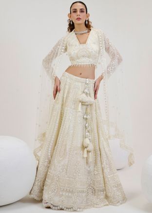 White Beads Work Readymade Net Lehenga Choli 