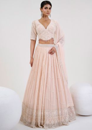 Pastel Peach Georgette Readymade Lehenga Choli Set