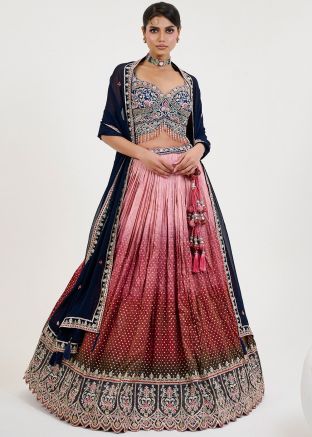 Shaded Pink Embroidered Readymade Lehenga Choli In Jacquard