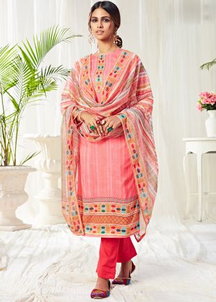 Peach Digital Printed Pant Salwar Suit With Dupatta
