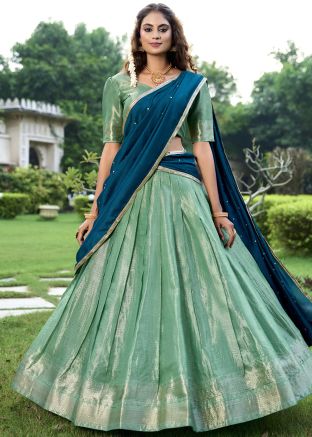 Green Woven Lehenga Choli In Kanchipuram Silk 