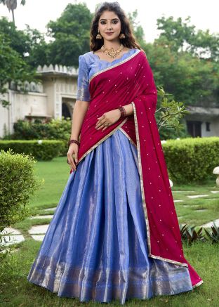Lavender Woven Lehenga Choli In Kanchipuram Silk 