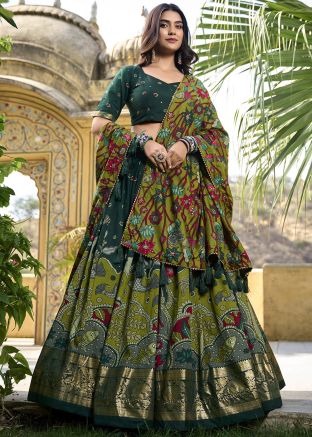 Multicolor Printed Readymade Art Silk Lehenga Choli