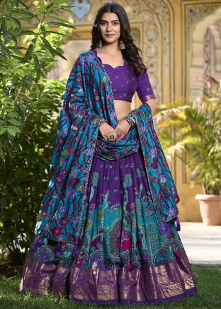 Multicolor Readymade Art Silk Lehenga Choli In Print