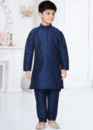 Readymade Navy Blue Kids Kurta Pajama Set