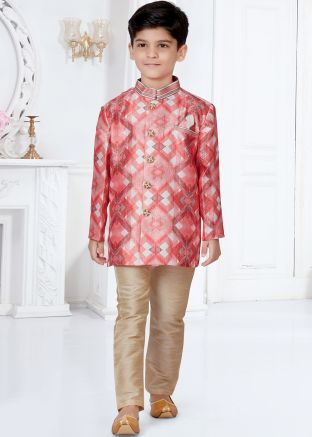 Readymade Multicolor Kids Digital Printed Sherwani Set