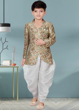 Multicolored Kids Digital Printed Sherwani & Dhoti