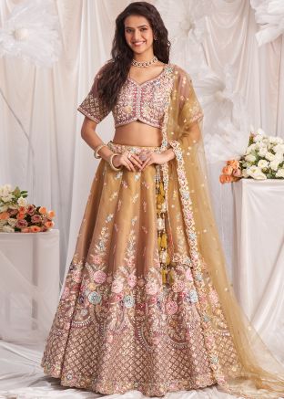 Shaded Rose Gold Pink Embroidered Lehenga Choli