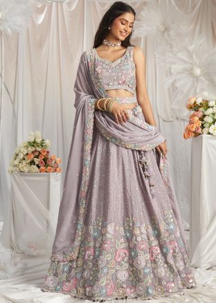 Purple Sequins Embellished Lehenga Choli Set