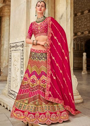 Multicolor Embroidered Banarasi silk Bridal Lehenga Choli