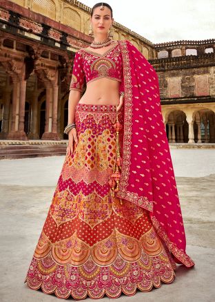 Multicolor Banarasi Silk Bridal Lehenga Choli With Dupatta