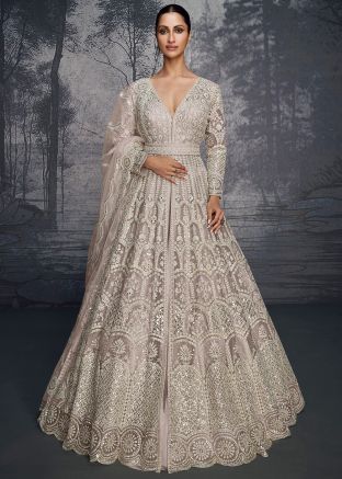 Mauve Pink Embroidered Kurti Style Lehenga Choli