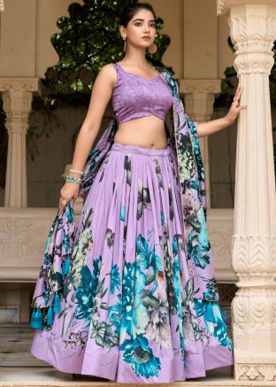 Purple Readymade Floral Print Lehenga Choli