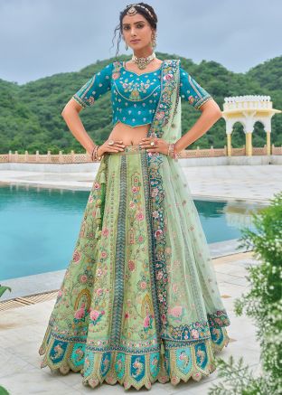 Green Embroidered Lehenga Choli In Silk
